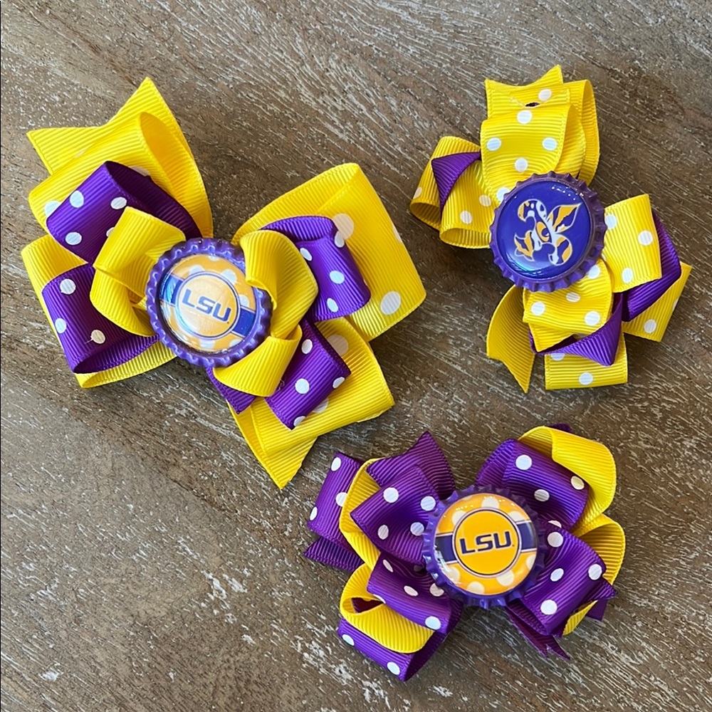 LSU Polka Dot Hair Bow Bundle